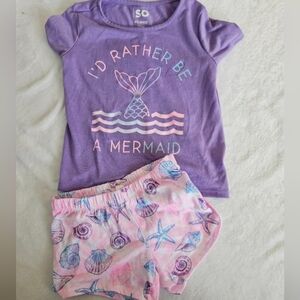 Girls Mermaid Outfit | T-Shirt & Shorts | XS 6/6X | 2 Piece Set | Summer